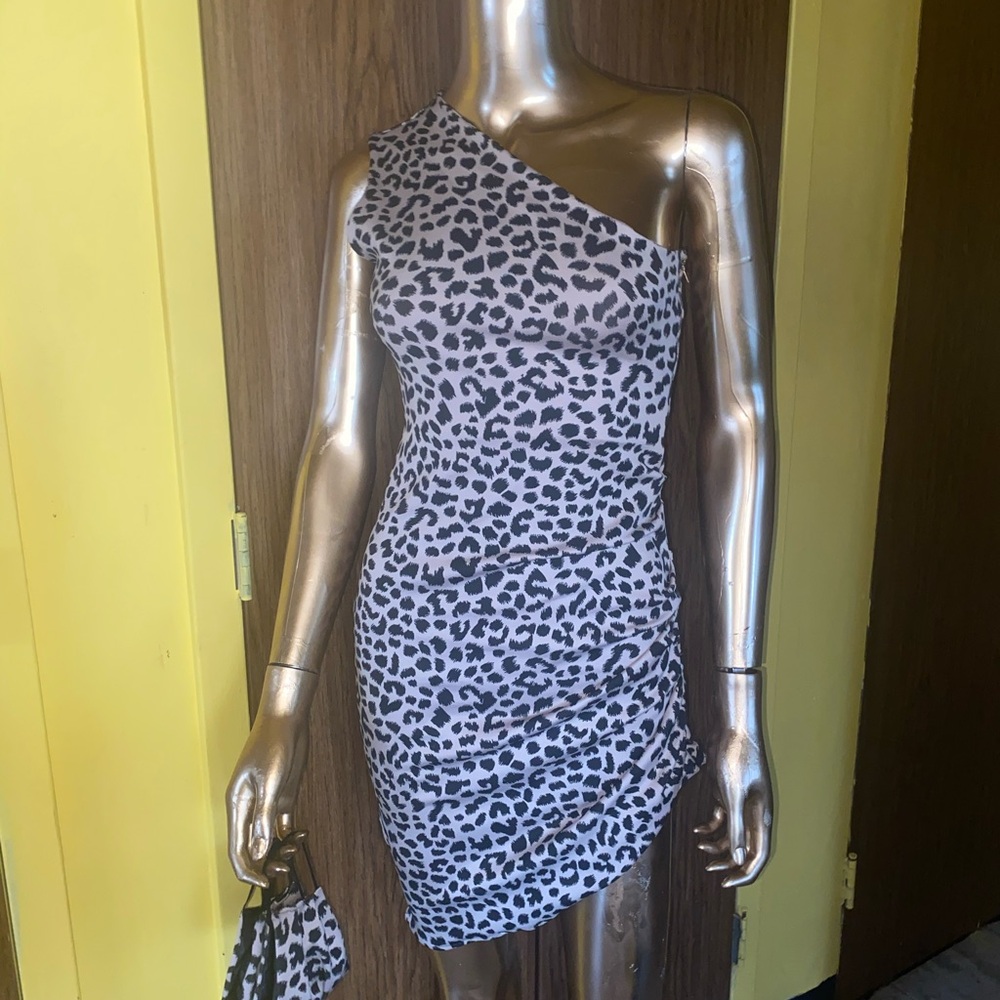 Leopard Print One-Shoulder Dress